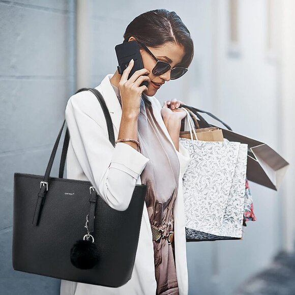 Women Tote Bag PU Leather Large Capacity Shoulder Purse for Work School Shopping - Picture 2 of 8